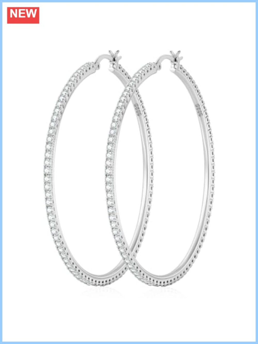 S925 Sterling Silver Post CZ Rhinestone Hoop Earrings Hypoallergenic